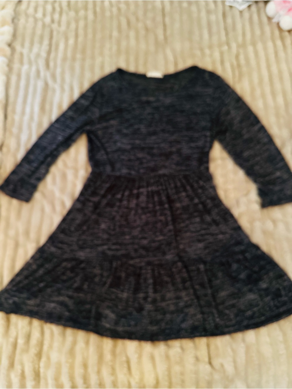 Women's Dark Gray Long-Sleeve Tiered Knit Mini Dress